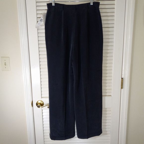 Jones New York Silk Lined Blue Pants Size 14 Pockets Wide Leg Cuffed Hems NEW - Picture 10 of 16